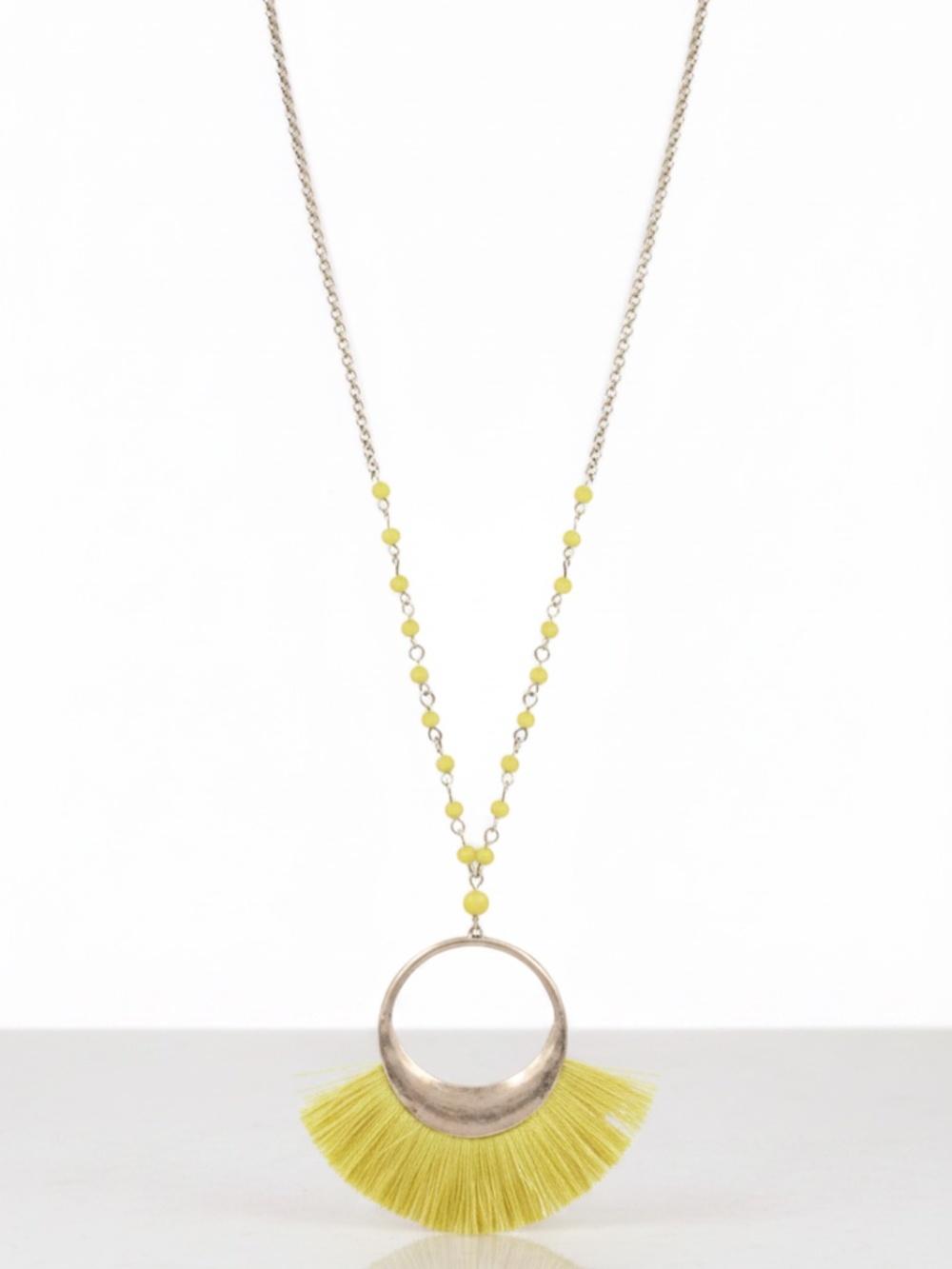 Womens Long‎ Yellow Cotton Tassel Pendant Necklace